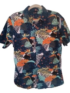Neff Men's Hawaiian Shirt Tropical Toucan Parrot Design Navy Blue Size M NWOT